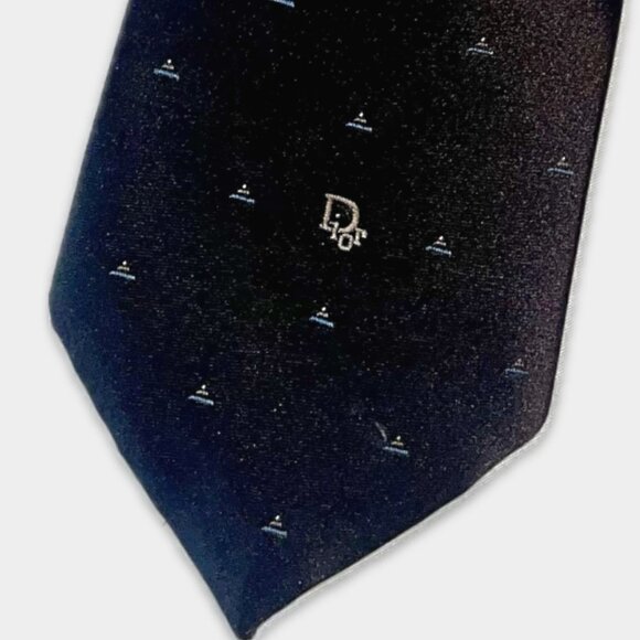 Christian Dior Vintage Logo Embroidered Tie - Chocolate Brown - Picture 5 of 5